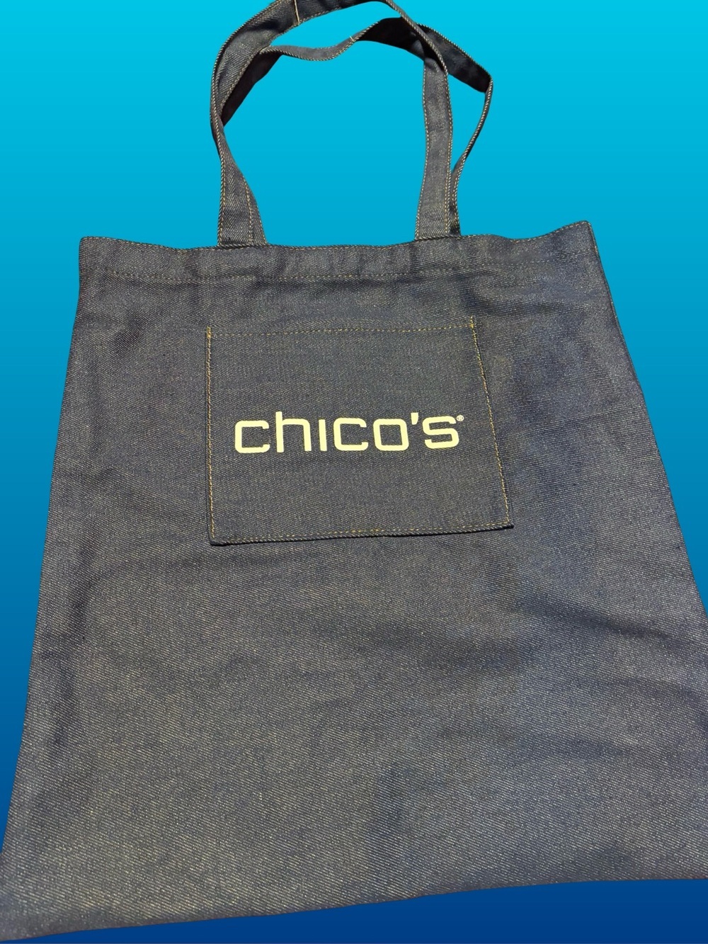 Chico's Navy denim Shoulder Tote with Front Patch Logo